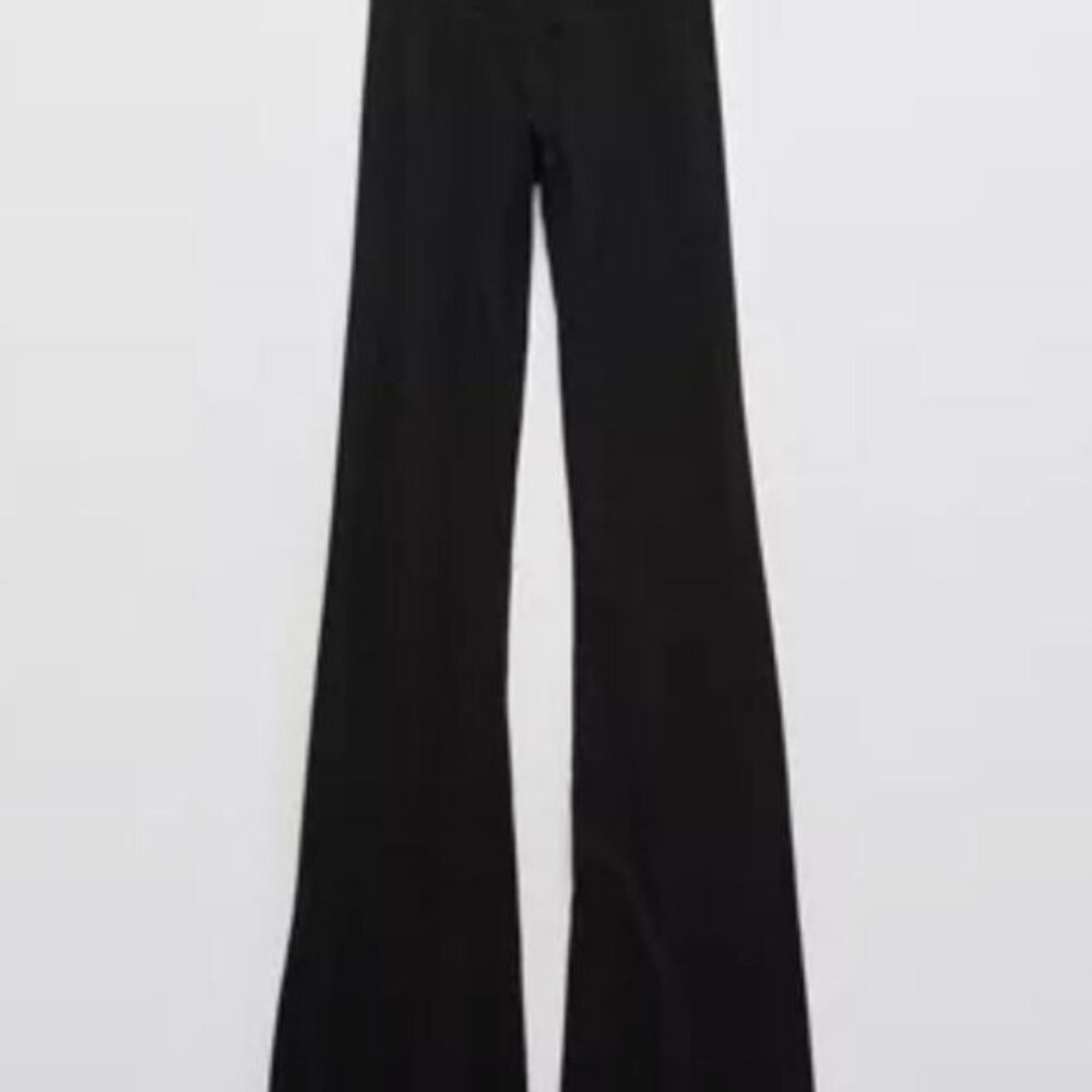OFFLINE by Aerie Wide Flare Leg Super Soft Black Yoga Pants, S/P